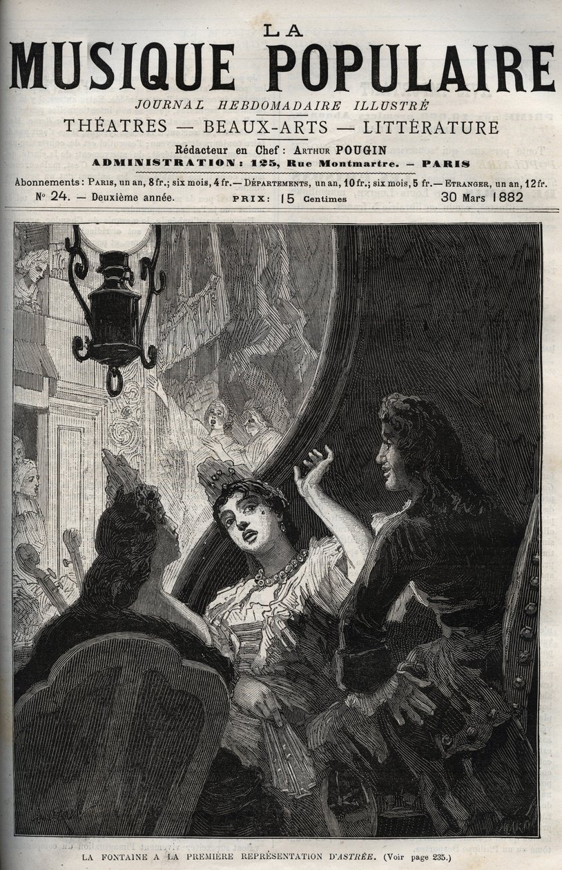 Jean de La Fontaine (Lafontaine) vid uruppförandet av operan "" Astree"" av Pascal Collasse (Colasse) (1649-1709) - gravyr i den berömda veckotidningen "La musique populaire" - 1882 av Unknown artist
