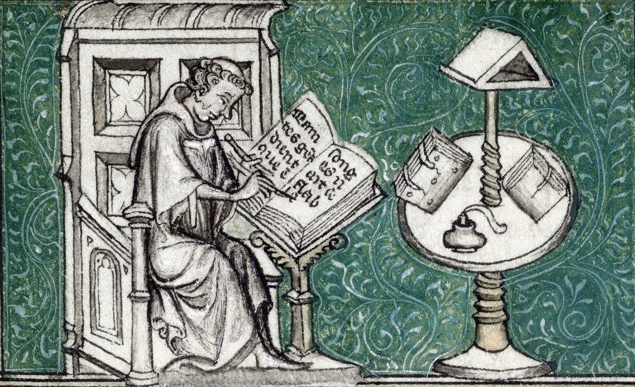 Jean de Meun komponerar romanen om rosen, ca 1380 (miniatyr) av Unknown artist