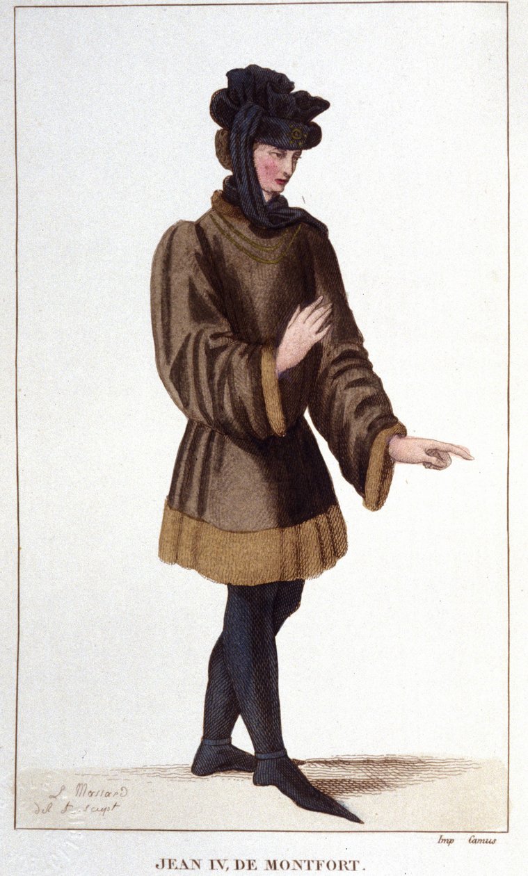 Jean de Montfort (1293-1345). Genom att hävda sina rättigheter förklarade han Bretagnes tronföljdskriget. Gravyr från 1830. av Unknown artist