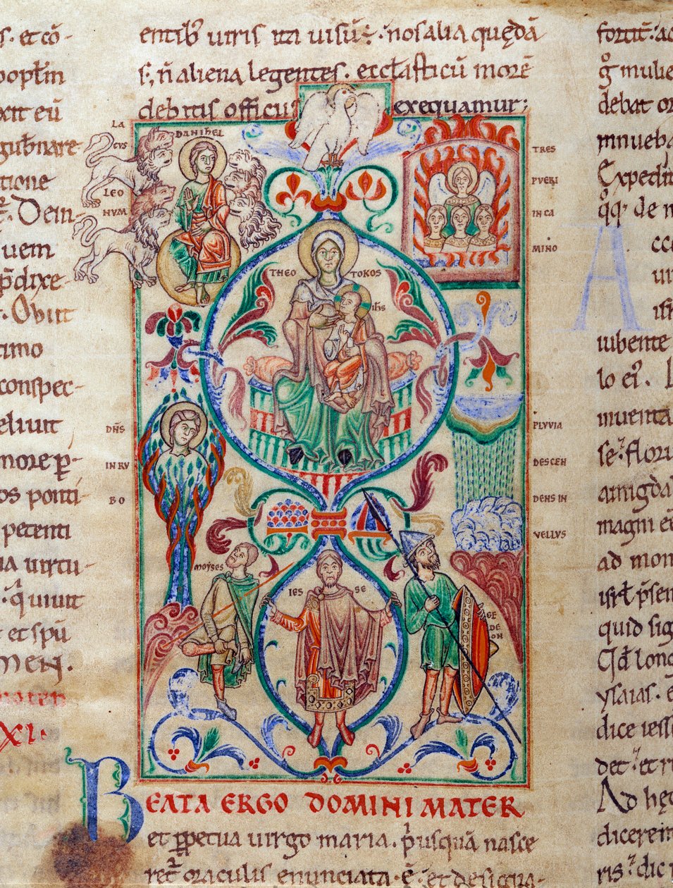 Jesse-trädet omger oskuldssymboler Jungfrun är designad av namnet bysantin från Theotokos. Miniatyr hämtad från "Lectiaire de Citeaux"" 1100-talets Dijon, kommunala biblioteket av Unknown artist