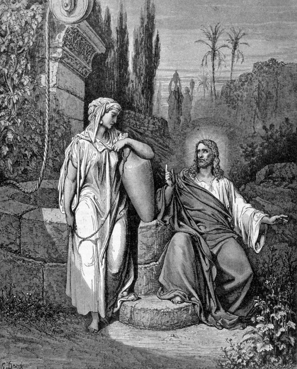 Jesus Kristus och den barmhärtige samariten. Evangeliet enligt Johannes. av Unknown artist
