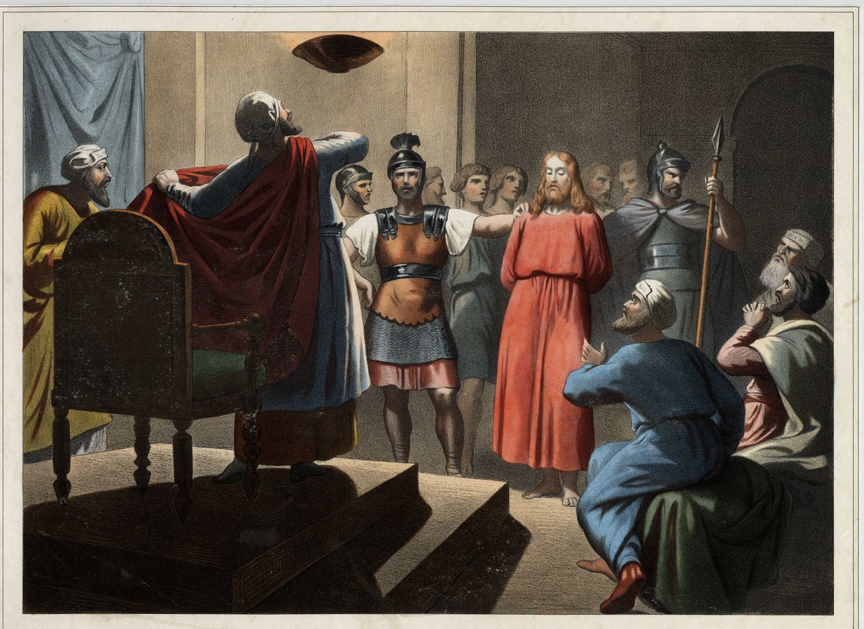 Jesus inför Kaife. Anonym gravyr från mitten av 1800-talet. av Unknown artist