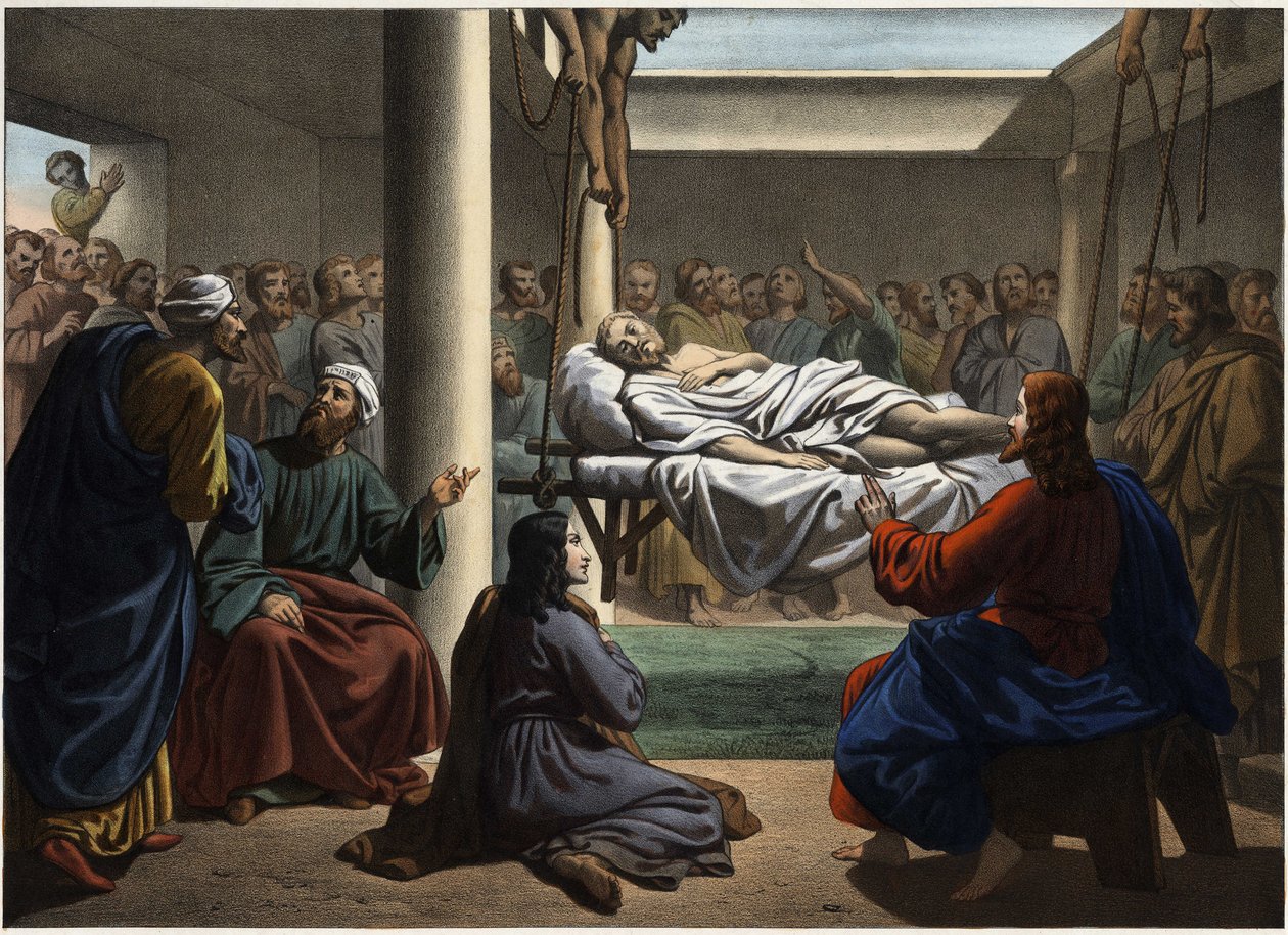 Jesus helade den förlamade i Betesda. Anonym gravyr från mitten av 1800-talet. av Unknown artist