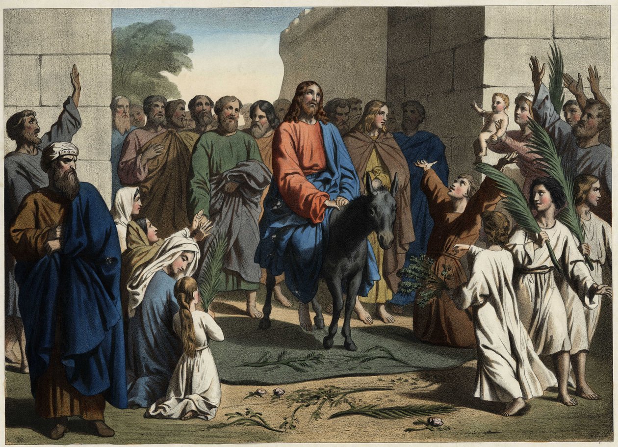 Jesu triumferande intåg i den heliga staden Jerusalem. Anonym gravyr från mitten av 1800-talet. av Unknown artist