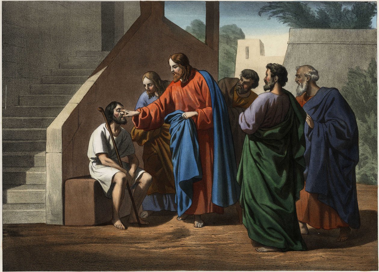 Jesus krigare mannen född blind. Anonym gravyr från mitten av 1800-talet. av Unknown artist