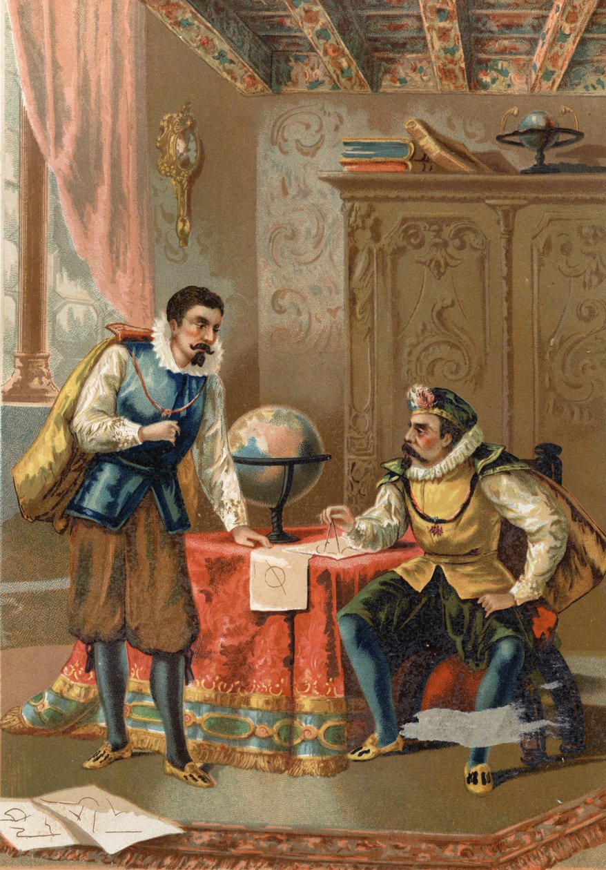 Johannes Kepler (Keppler) (1571 - 1630) med Tycho Brahe (1546-1601), astronomer, Prag 1600 - efter Science and its Men av Louis Figuier, Barcelona av Unknown artist