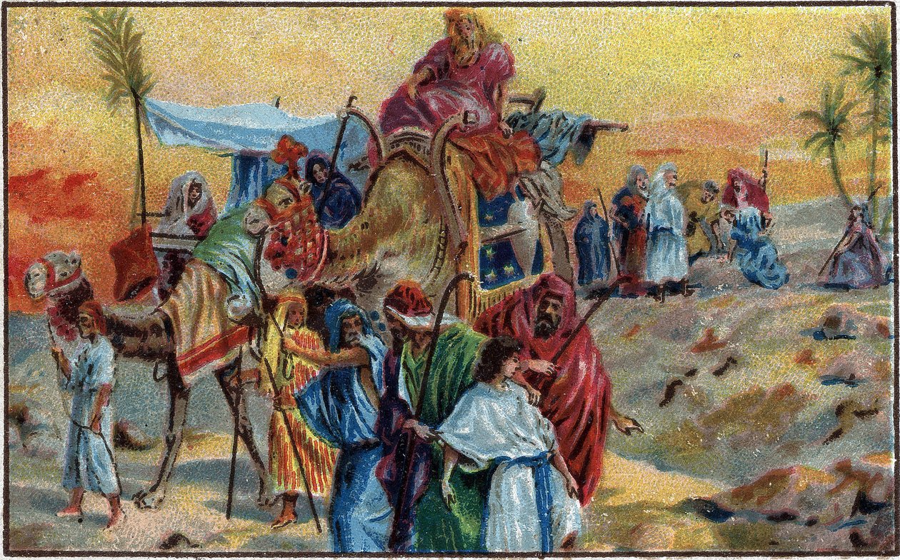 Josef säljs av sina bröder - Josef säljs av sina bröder (1 Mosebok 37.1-36) - Kromolitografi från slutet av 1800-talet. av Unknown artist