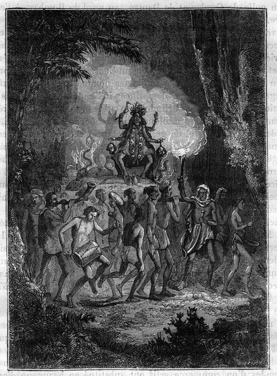 Resa till Indien av Victor Jacquemont, under åren 1828-1832 procession av gudinnan Kali (förstörelsens gudinna) - Gravyr i "" Pittoresk historia om stora resor under artonhundratalet""". 1877 av Unknown artist