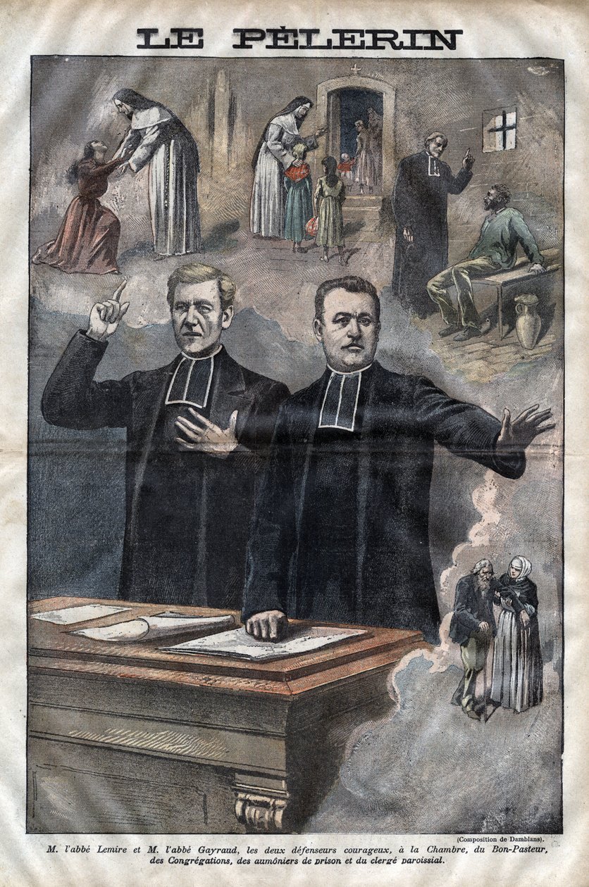 Jules Auguste Lemire (1853-1928) och Hippolyte Gayraud (1856-1911), franska kyrkliga och politiker, deputerade -gravyr i "Le-Pelerin" från 1899 av Unknown artist