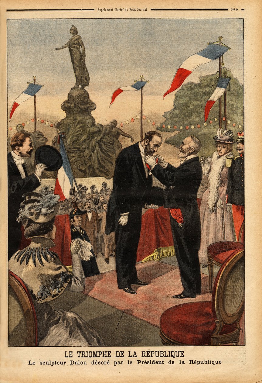 Jules Dalou (1838-1902) skulptör, dekorerade hederslegionen av republikens president Emile Loubet (1838-1929), med anledning av invigningen av statyn "Republikens triumf"" på Place de la Nation i Paris. Gravyr i "" av Unknown artist