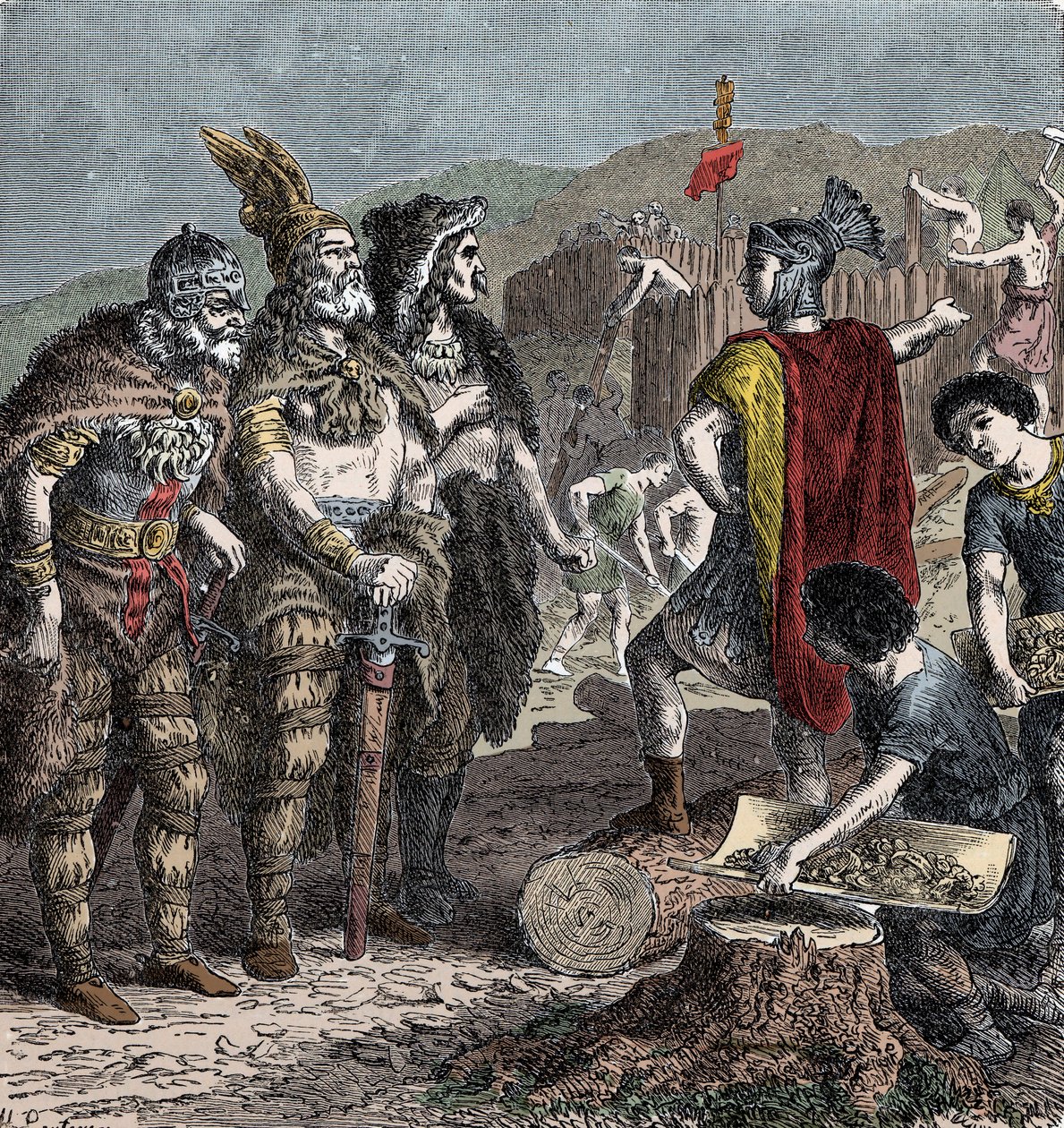 Julian och Frankish Chiefs - Möte mellan kejsar Julian och Franco Chiefs - (Flavius Claudius Julianus (331-363), kallad Julian the Apostate, även kallad Julian the Philosopher eller Julian II eller Julian the Emperor) - gravyr från slutet av 1800-talet av Unknown artist