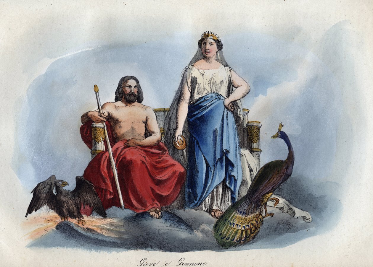 Jupiter och Juno - gravyr från "" Seder och traditioner för alla folk i universum. Det vill säga historien om regeringen, om lagarna, om milisen, om religionen för alla nationer från de mest avlägsna tiderna till våra dagar "1856 av Unknown artist