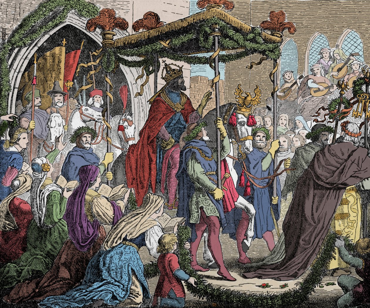 Karl IV går in i Avignon 1365 - Karl IV av Luxemburg (1316-1378), romarnas kejsare gick in i Avignon 1365 - av Unknown artist