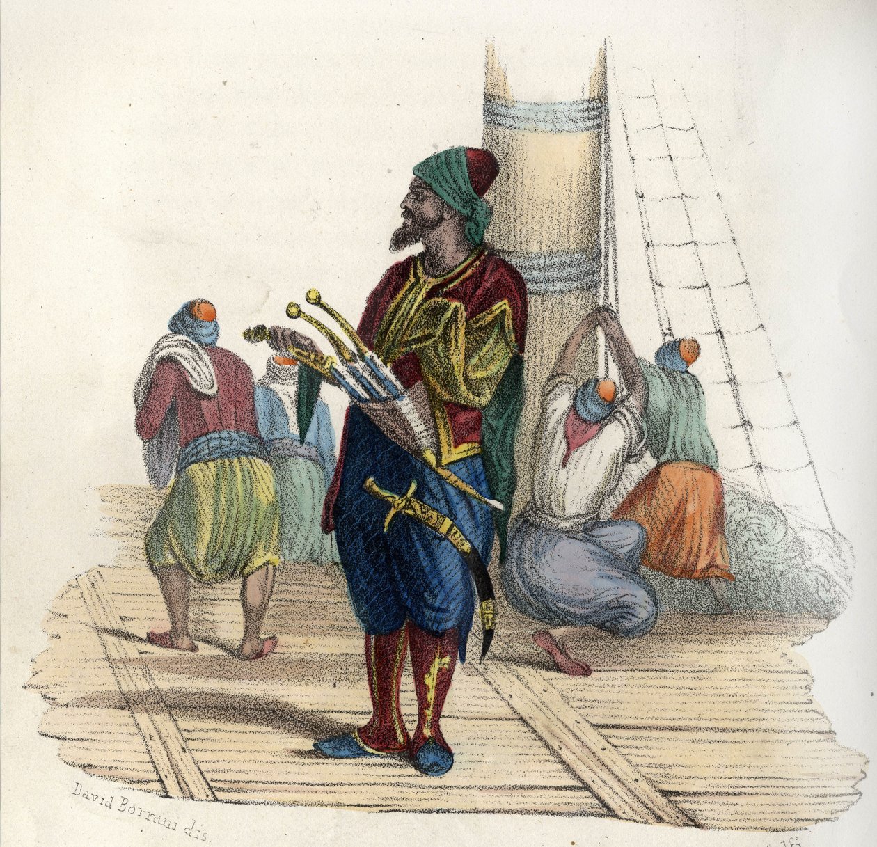 Khayr al-Din (d. 1476-1546), även känd som Barberossa II, var en turkisk kapare. Grundare av delstaten Alger på 1500-talet. i ”Ancient and Modern Algeria””” av Léon Galibert. Italiensk upplaga i 1846 färg. av Unknown artist