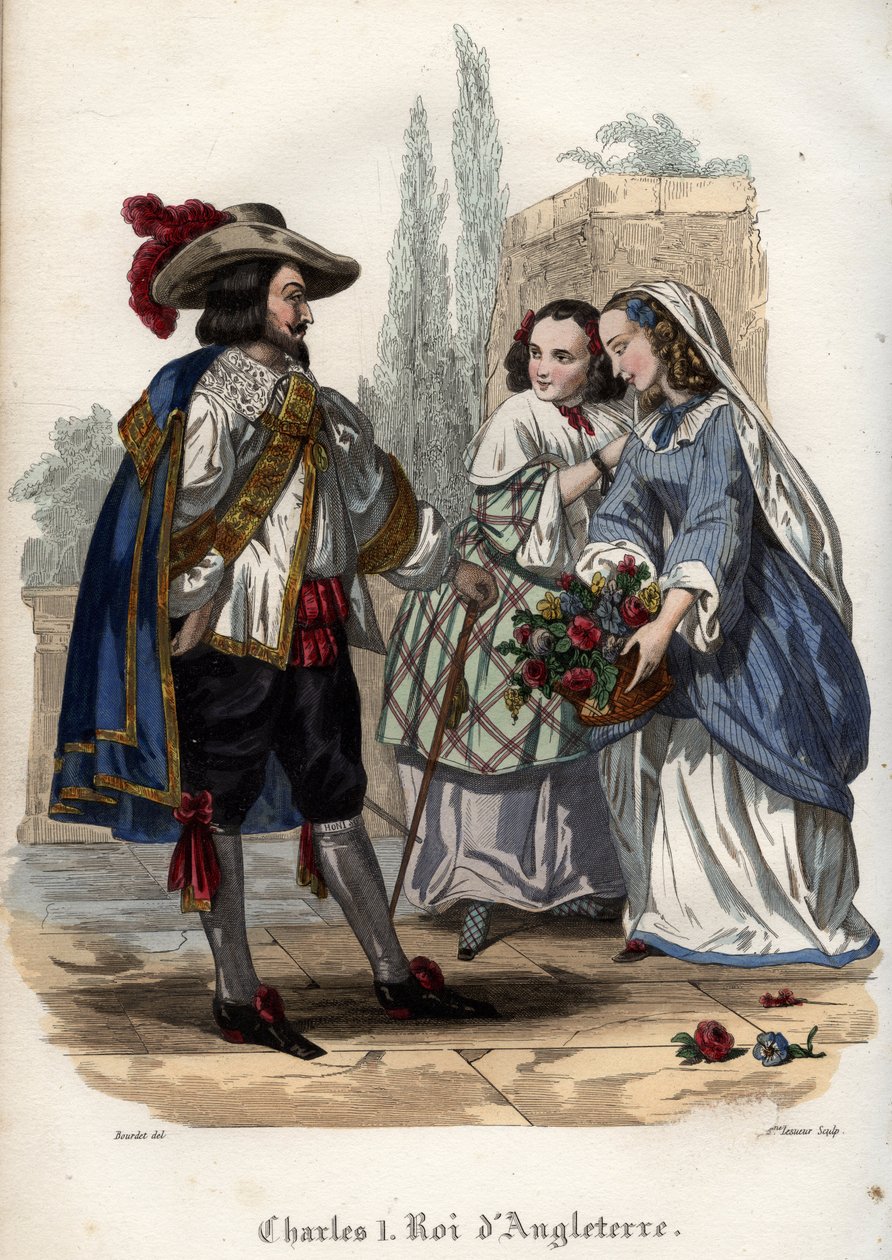 Kung Charles I av England (Charles I Stuart) (1600-1649) förförde unga kvinnor. Gravyr från 1842 i "Histoire des popes"" av Maurice Lachatre. Privat samling. av Unknown artist