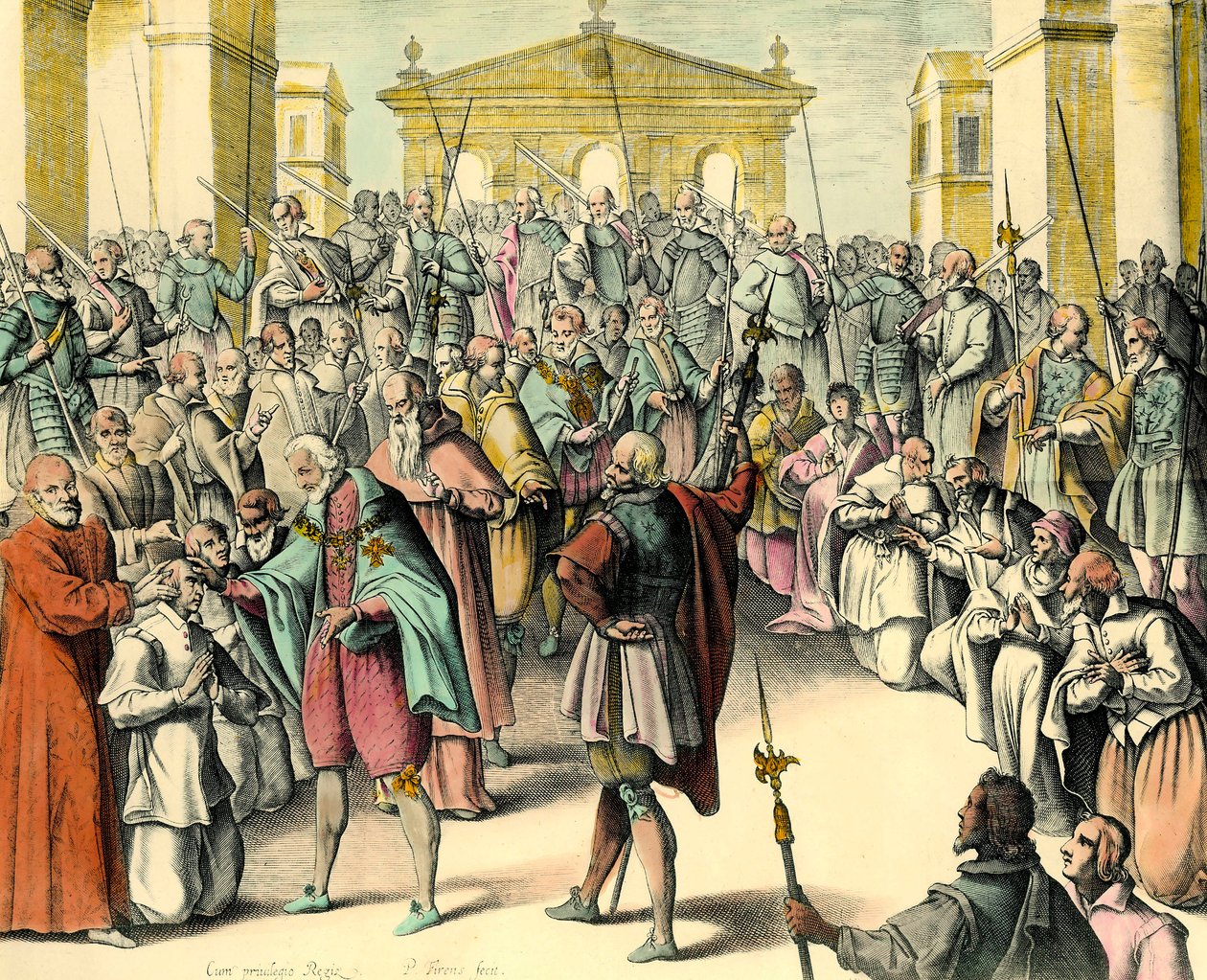 Kung Henrik IV (1553-1610) rör pannan på en sjuk person.”” Kungen är thaumaturg, han har makten att hela ecrouelles genom att uttala denna formel. Gravyr från ett utkast av Andre du Laurens (1558-1609), läkare av kung Henrik IV av Unknown artist