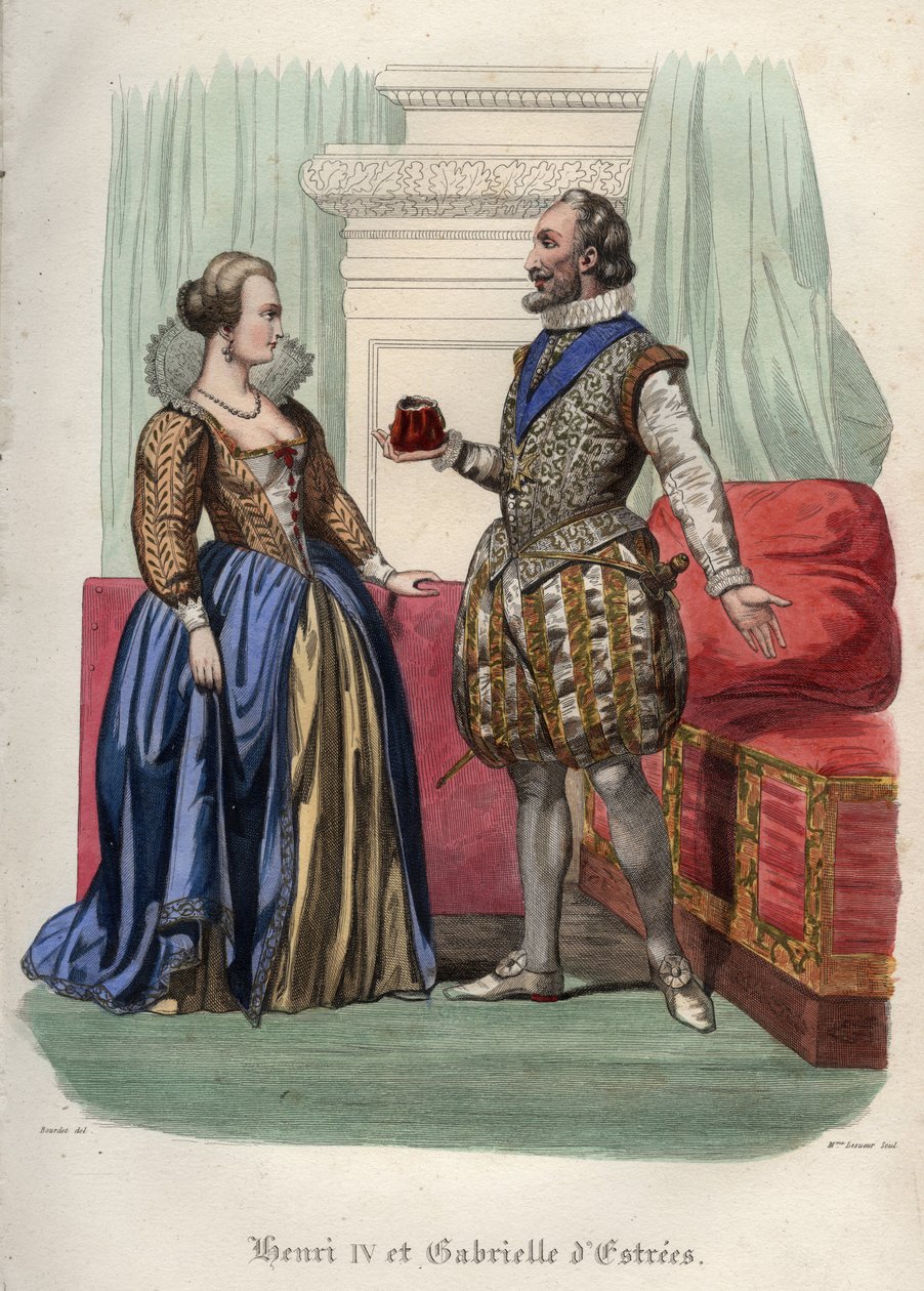 Kung Henrik IV (Henry IV) av Frankrike (1553-1610) och hans älskarinna Gabrielle d