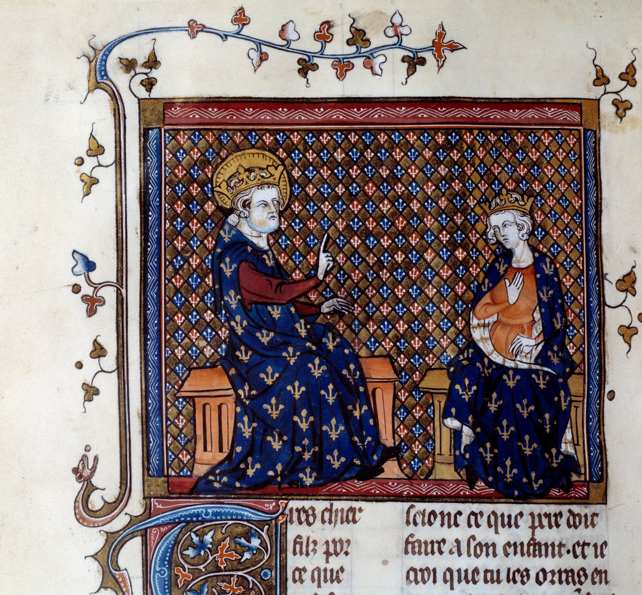Kung Ludvig IX (1214-1270) undervisar kungens mästare till sin son, blivande Philip III miniatyr från ett 1300-talsmanuskript. Chantilly, Conde Museum av Unknown artist