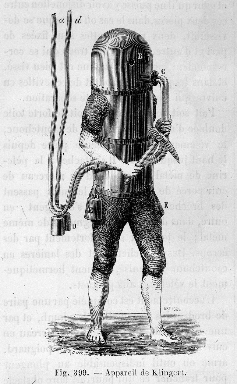Klingert dykapparat - i "" Vetenskapens underverk"", av Louis Figuier av Unknown artist