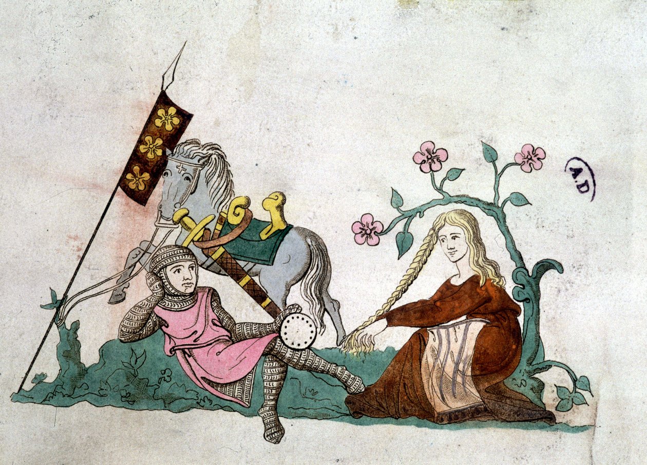 Knight and Gente Lady - reproduktion efter en "latinsk psalter" från 1300-talet av Unknown artist