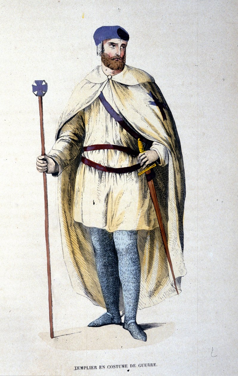 Riddare av Tempelherreorden i krigsdräkt. Gravyr av 1800-talet. av Unknown artist