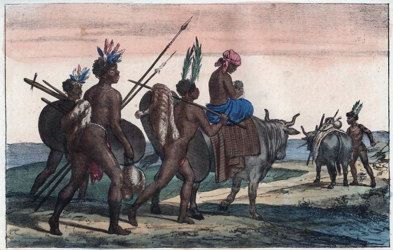 Korah Hottentots från Kap på resande fot - gravyr från "" Seder och traditioner för alla folk i universum. Det vill säga historien om regeringen, om lagarna, om milisen, om religionen för alla nationer från de mest avlägsna tiderna till våra dagar "1856 av Unknown artist