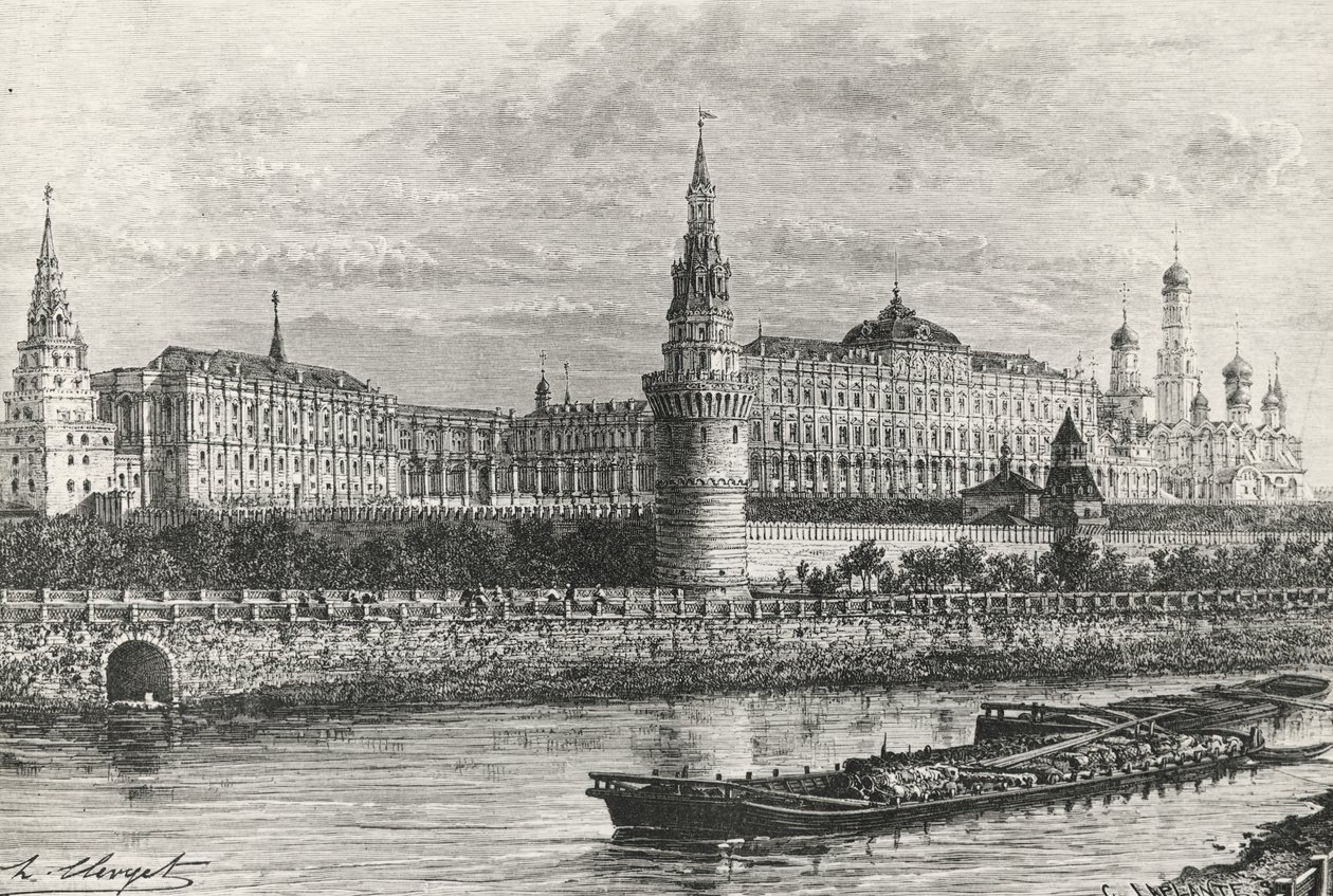 Kreml i Moskva, Ryssland, gravyr från Fria Ryssland av Unknown artist