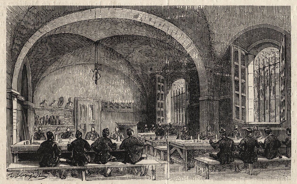 Ecole Polytechnique i Paris 1873 - Matsalen - Gravyr från 1873 i "Le monde illustrious"" av Unknown artist