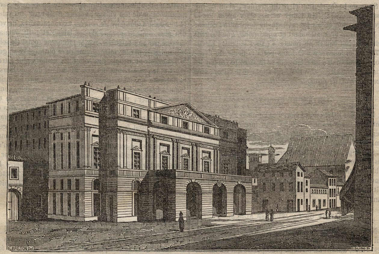 La Scala i Milano - Utsikt över teatern La Scala i Milano, Italien - (Teatro alla Scala Milan) - 1837 av Unknown artist