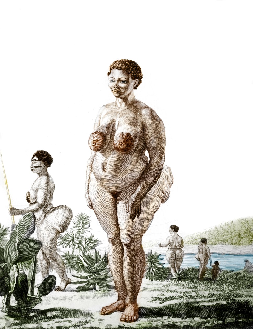 La Venus Hottentote, kvinna av rasen Bochiman (The Hottentot Venus,) gravyr från 1815. av Unknown artist