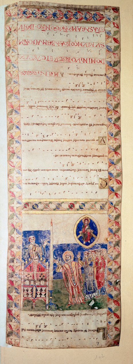 La benediction de la fontaine (Ms.724/2-Carta2) Manuskript belyst från 1100-talet. Rom, Biblioteca Casanatense av Unknown artist