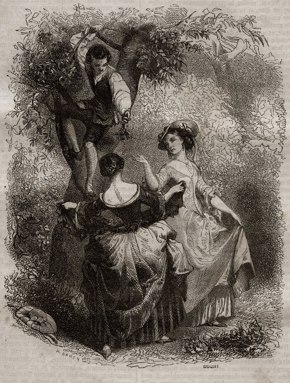 Plocka körsbär - Illustration för bekännelser” av Jean-Jacques (Jean Jacques) Rousseau (1712-1778) - gravyr av 1849 av Unknown artist