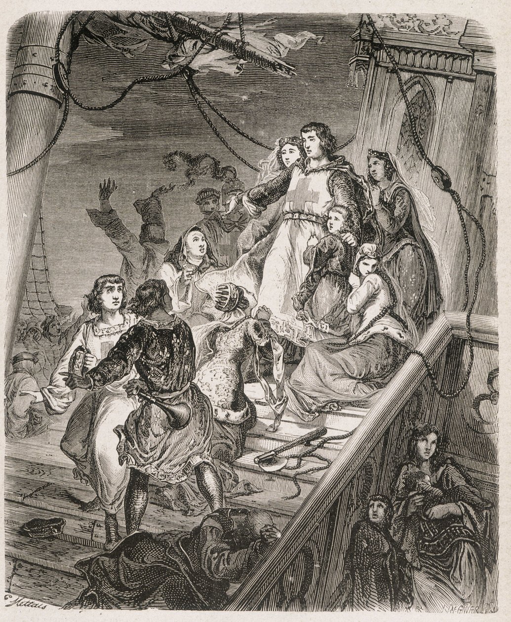 La galère de Saint Louis - i "" Historien om påvar, kungar, drottningar, kejsare, genom århundradena"" av Maurice Lachatre 1857 av Unknown artist