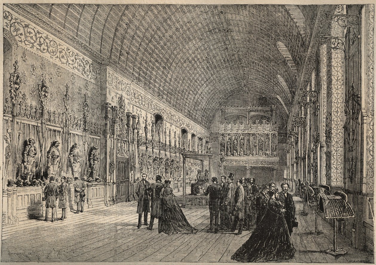Vapenrummet i slottet Pierrefonds - restitution av Viollet-Leduc (Viollet Leduc) gravyr från 1880 av Unknown artist
