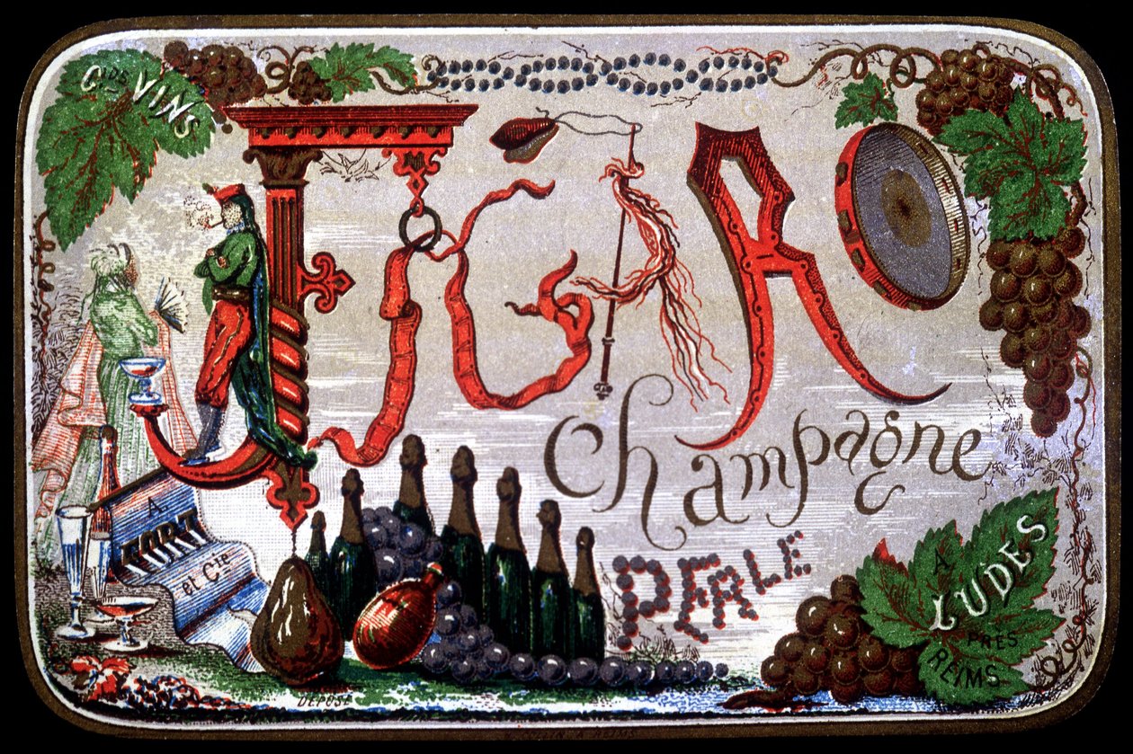 Etikett av Figaro Champagne Perle. sd. 1800-talet. av Unknown artist