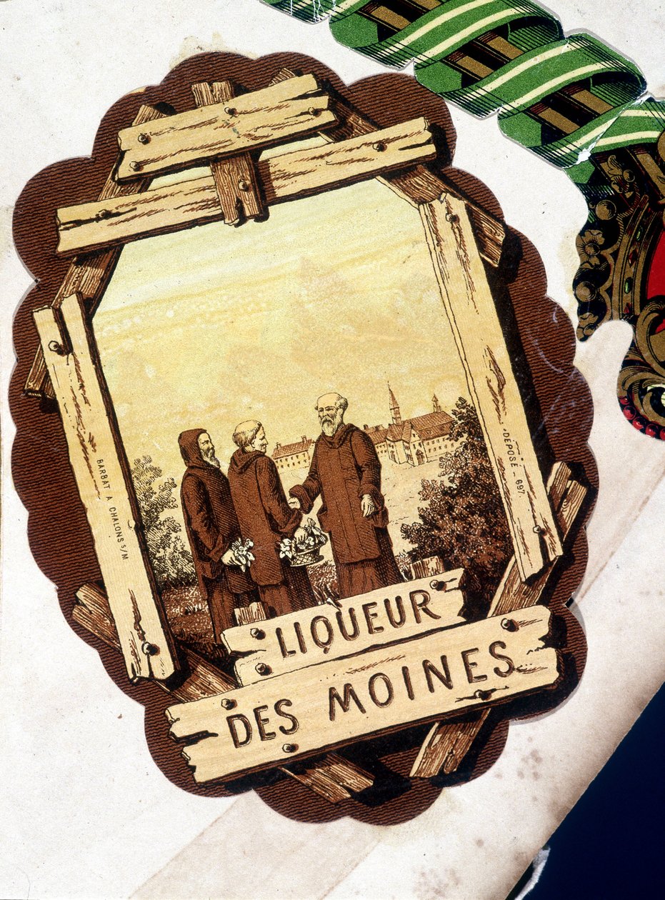Etikett för "" Liqueur des Moines"", sd. 1800-talet. av Unknown artist