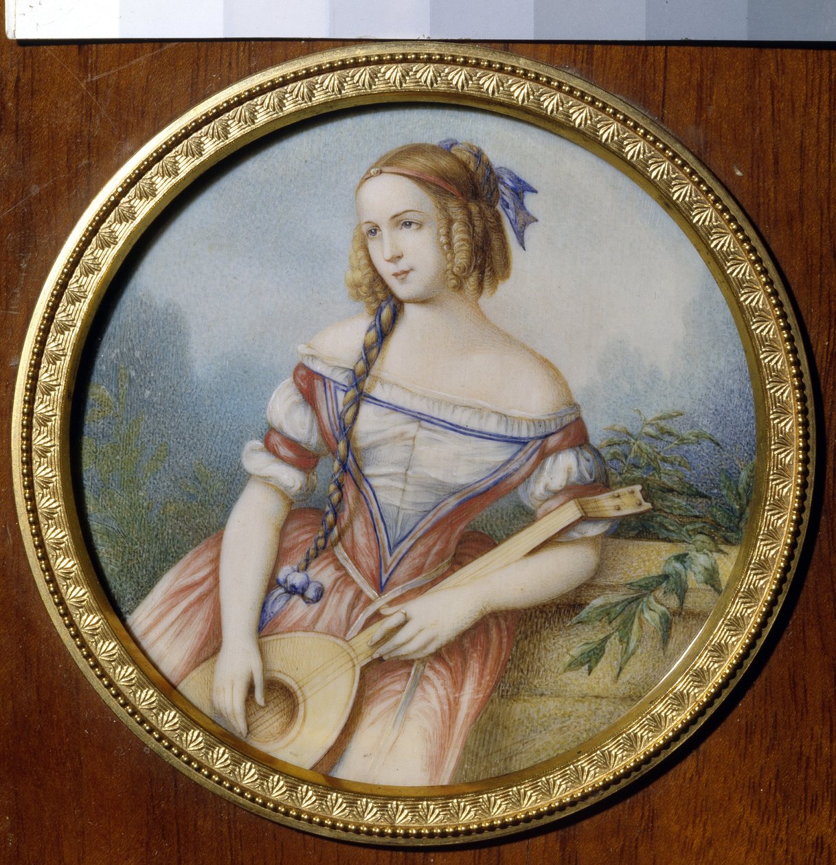 Den ryska skådespelerskan Varvara Asenkova (1817-1841), i rollen som Esmeralda hämtad från ""Notre Dame de Paris"" av Victor Hugo (1802-1885). (Ryska skådespelerskan Varvara Asenkova som Esmeralda). Anonymt verk, akvarell på papper av Unknown artist