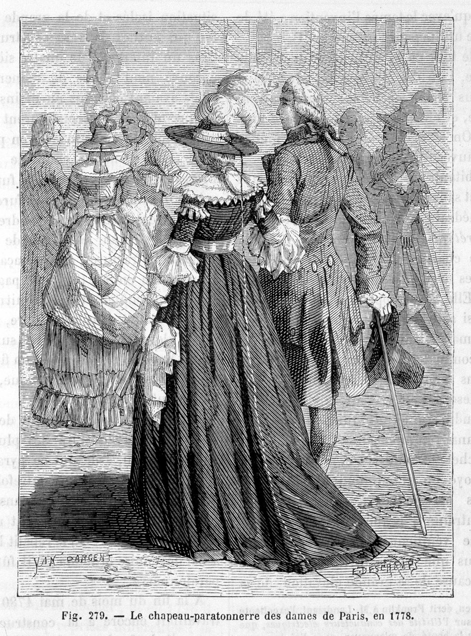 Ladies of Paris blixtstångshatt 1778 - gravyr av Unknown artist