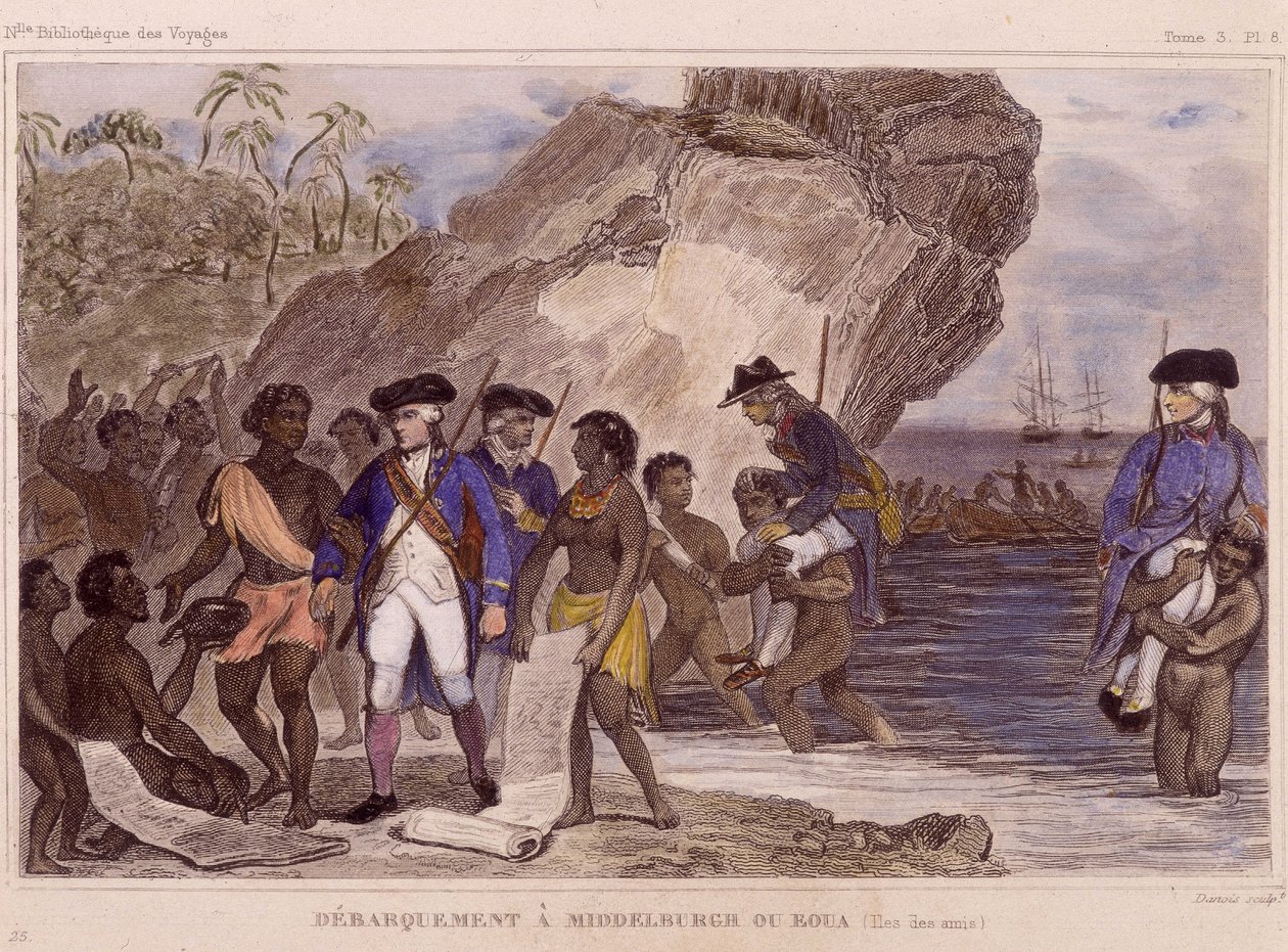 Landstigning av Jean-Francois Galaup, greve av La Perouse (Jean Francois Laperouse av Unknown artist