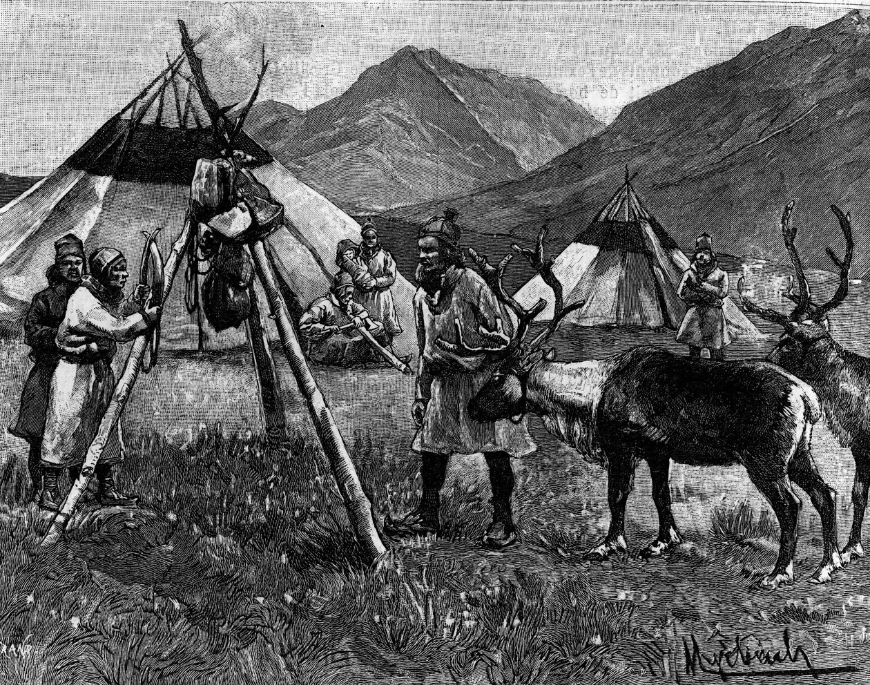 Lappland: Camp de Lapons. Gravyr i "The Journal of Youth" av Unknown artist