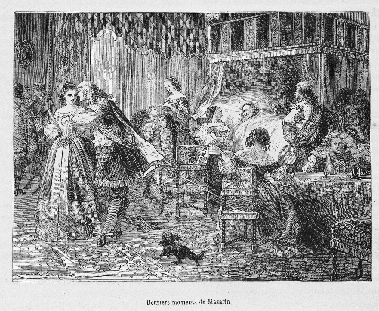 Mazarins sista ögonblick (1602 - 1661). Illustration i "" Popular History of France"" av Henri Martin. av Unknown artist