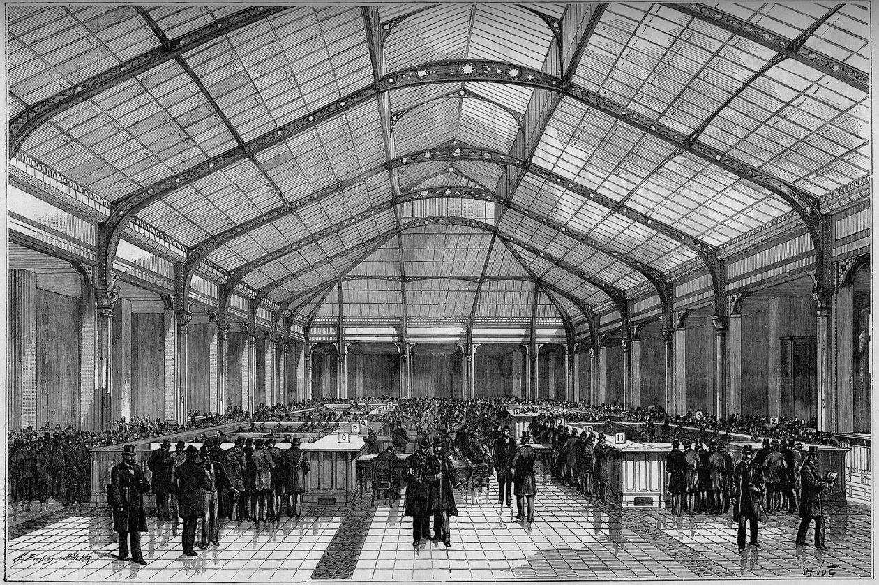 Landkredit i Paris: den stora kassadisken 1883. av Unknown artist
