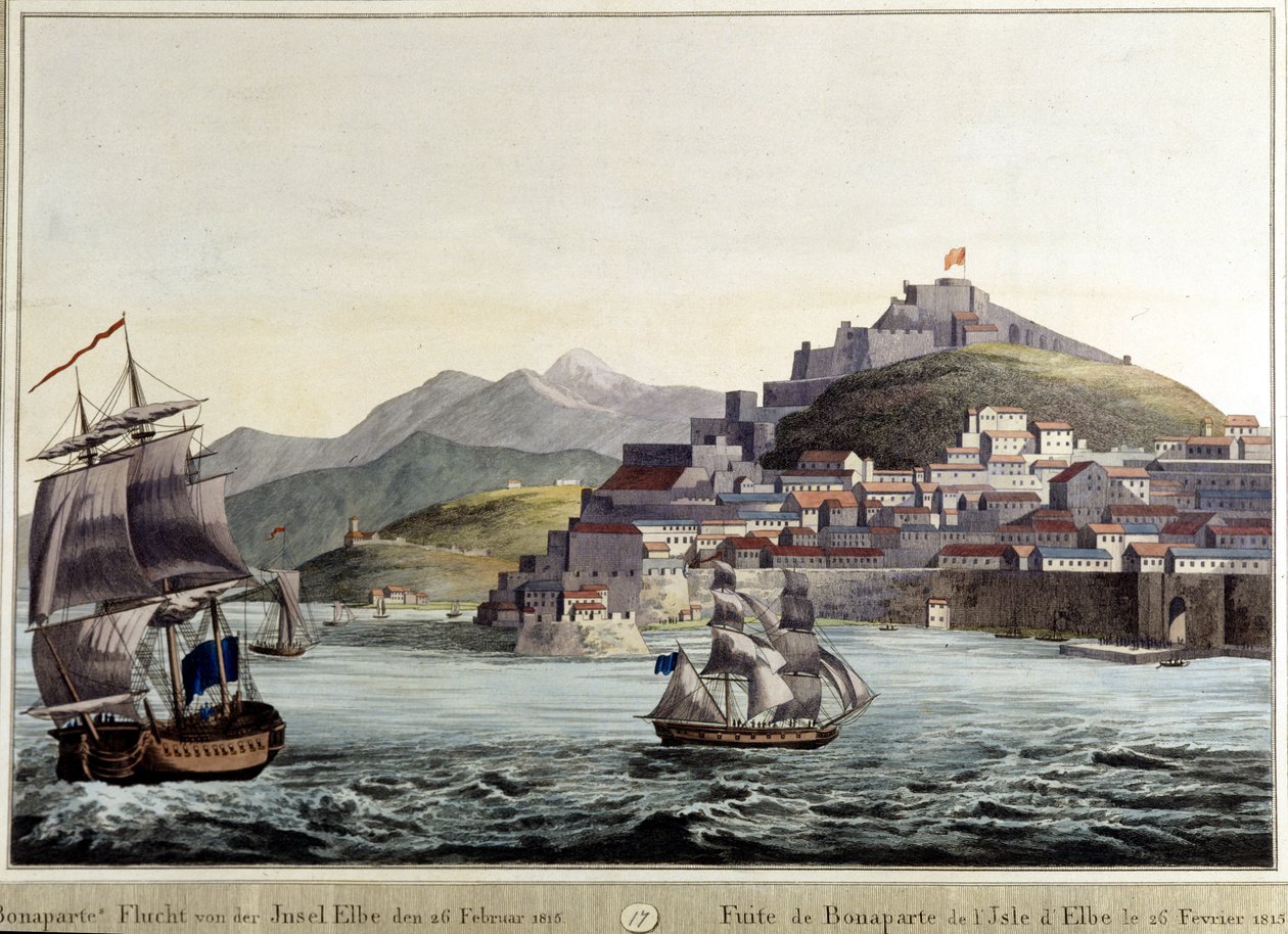 Läckage av Napoleon Bonaparte från Elba Island 26/02/1815. av Unknown artist