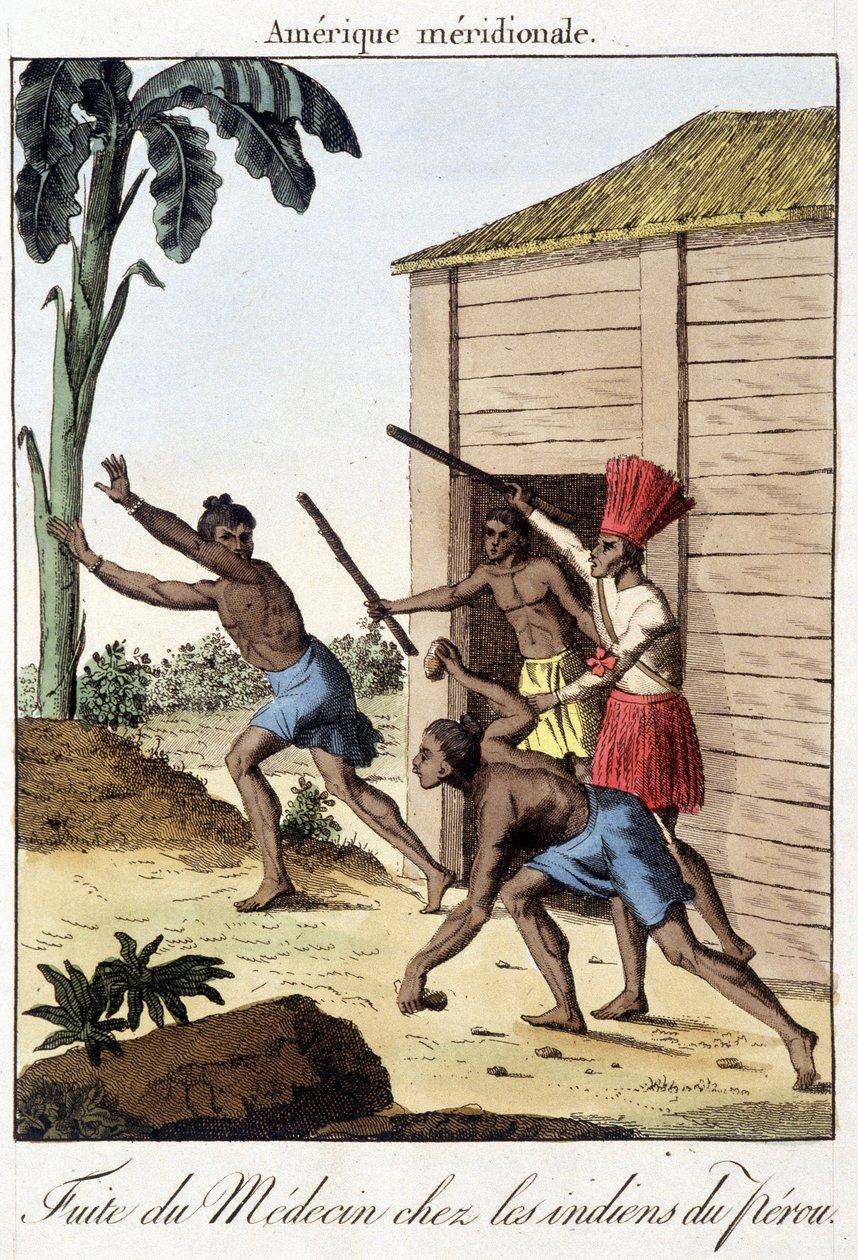 Läcka av läkare bland indianerna i Peru (Inka) - gravyr av Unknown artist