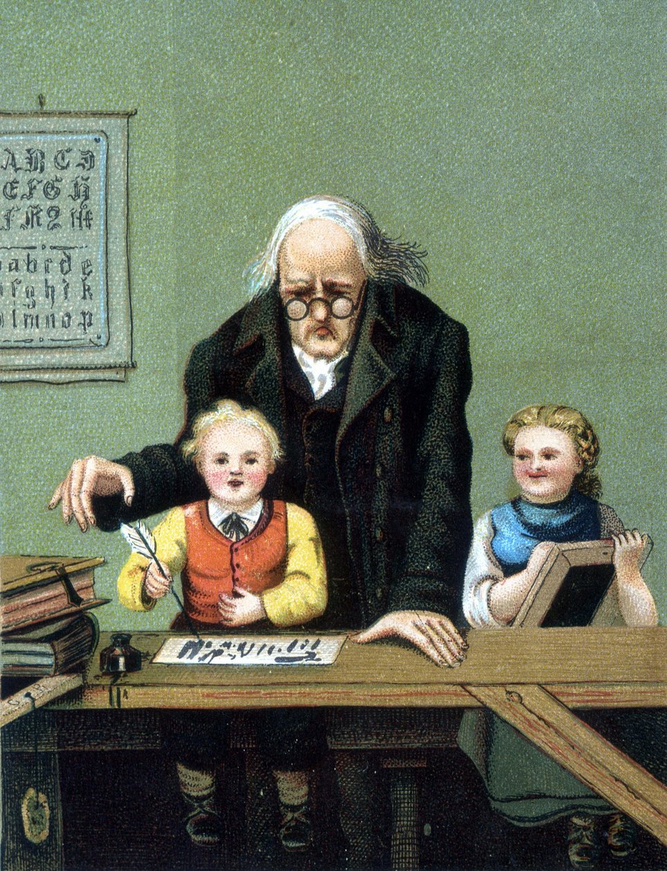 Att lära sig skriva - kromolitografi, sent 1800-tal av Unknown artist