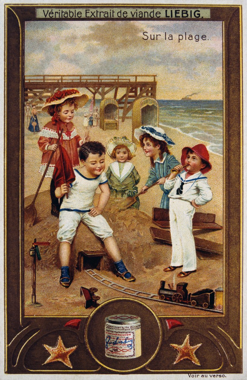 Leibig-kort föreställande franska barn på stranden 1890 av Unknown artist