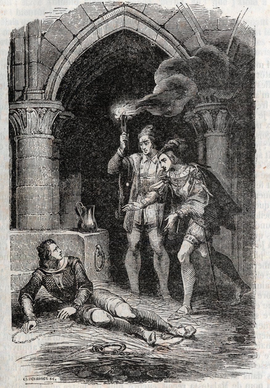 Leon (Lejonet) Delivre Roger (Ruggero, Ruggiero) - Gravyr från 1851 från "" Roland Furieux"" (1500-talet) av Ludovico Ariosto, känd som Ariosta - Upplaga översatt från italienska av greven av Tressan och utgiven av Gustave Harvar av Unknown artist