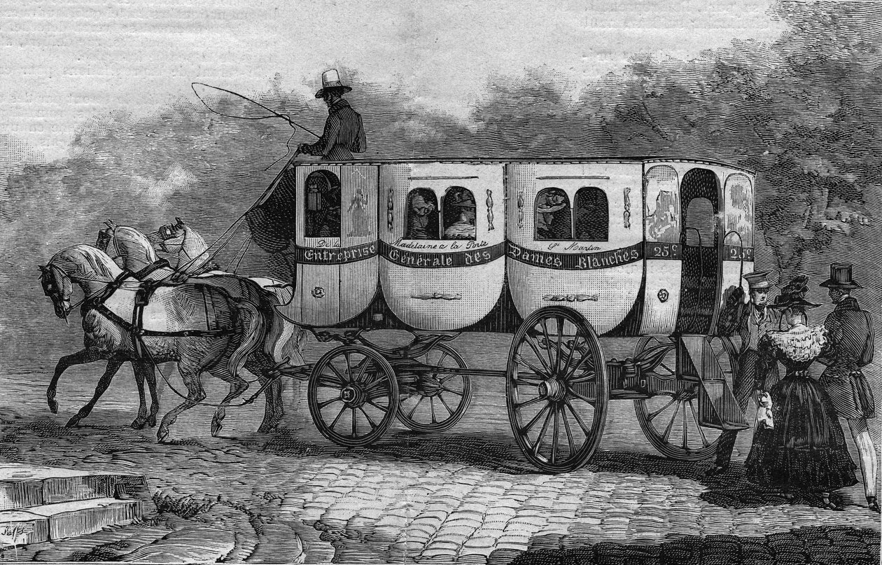Les Omnibus de Paris på 1800-talet: la dame blanche - gravyr från 1892 av Unknown artist