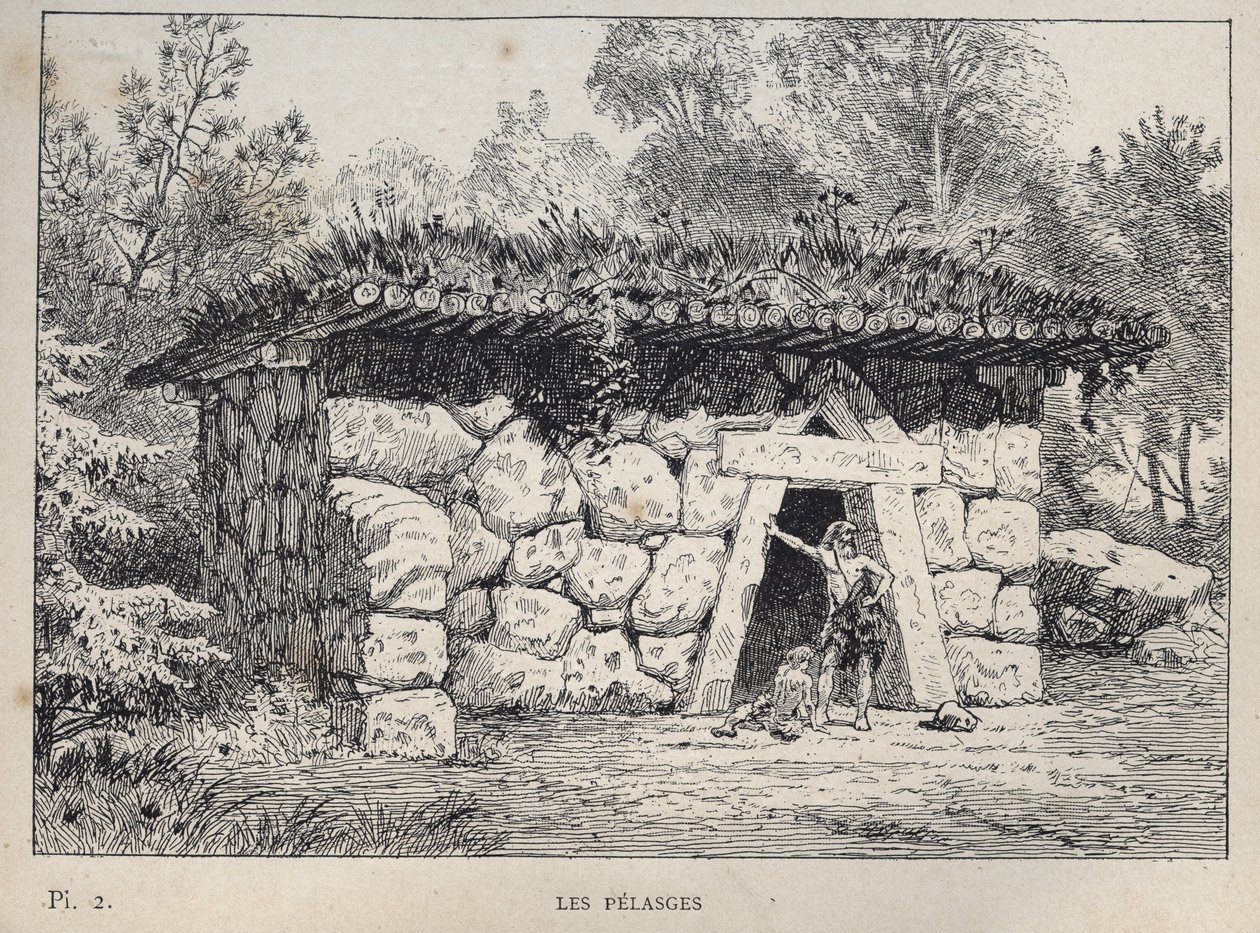 The Pelasges (Pelasgians) - gravyr från 1889 i "History of human habitation at the Universal Exhibition of 1889, by Mr Charles GARNIER - Librairie centrale des beaux-arts Paris 1889 av Unknown artist