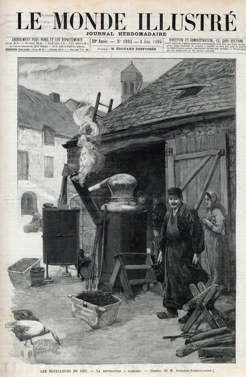 Hemdestillatörerna - hemdestillation i Paris 1895 - gravyr i "Le Monde Illustré"" nr 1993 av 1895 av Unknown artist